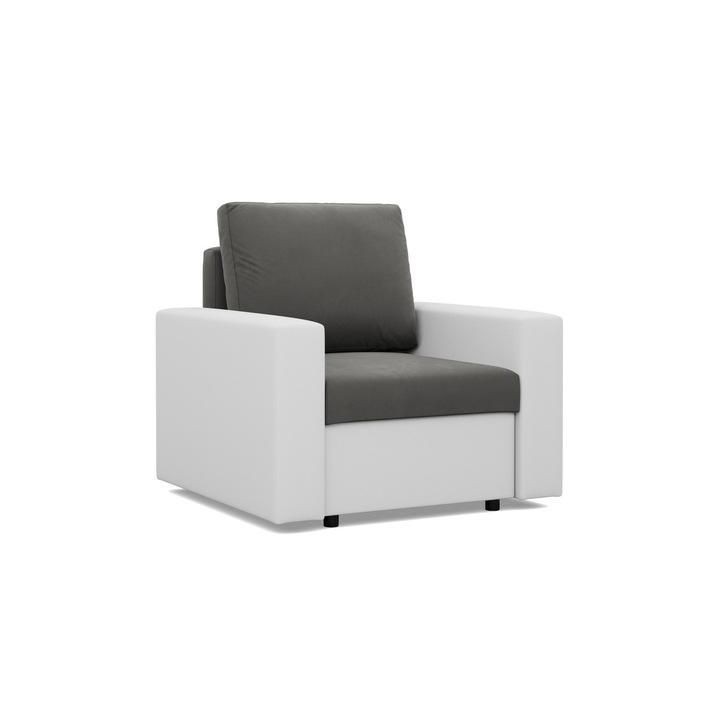 Mebligo fotel, 1 üléses, 2 karfa, fehér/szürke, 83x92cm