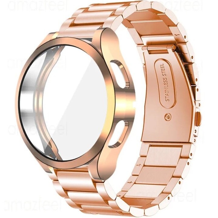 Curea cu carcasa, XGSM, pentru Samsung Galaxy Watch 4 44mm, Rose gold