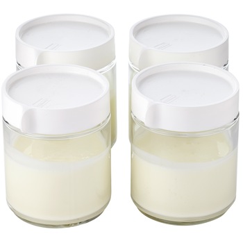 Vase pentru preparat iaurt Gorenje YC400W, capac etans, set de 4 recipiente, Sticla Vase pentru preparat iaurt Gorenje YC400W, capac etans, set de 4 recipiente, Sticla