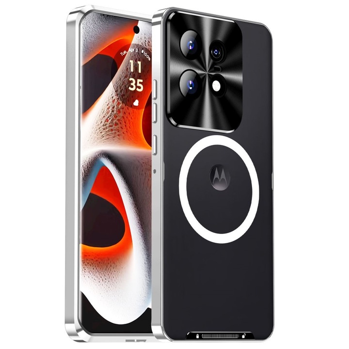 Husa cu protectie camera pentru Motorola Edge 50 Pro 5G, ERBORD, TPU / Metal, Argintiu