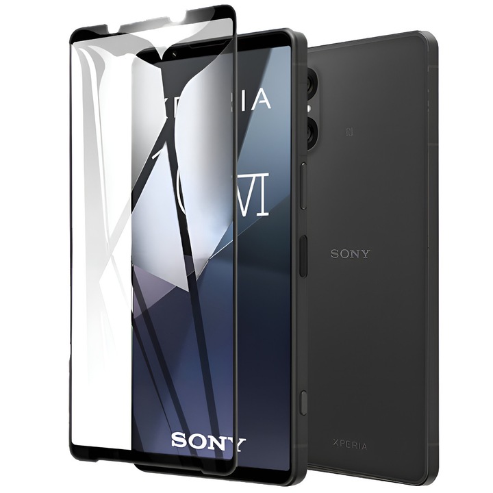 Folie de protectie, XGSM, Compatibil Sony Xperia 10 VI, Sticla securizata 3D, 0.3mm, 9H, Transparent/Negru