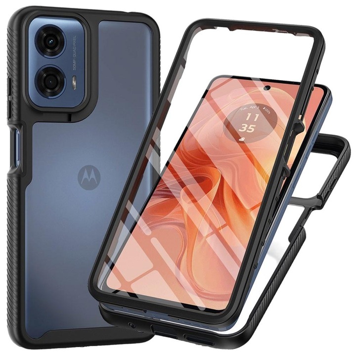 Husa rezistenta la socuri pentru Motorola Moto E14 / G24 / G04, XGSM, Termoplastic / Sticla hibird 5H, Negru