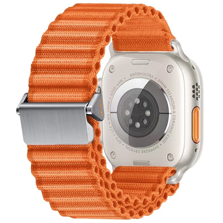 Pasek Nylon pentru Apple Watch 1/2/3/4/5/6/7/8/9/SE/Ultra/Ultra 2, Portocaliu, 42/44/45/49mm