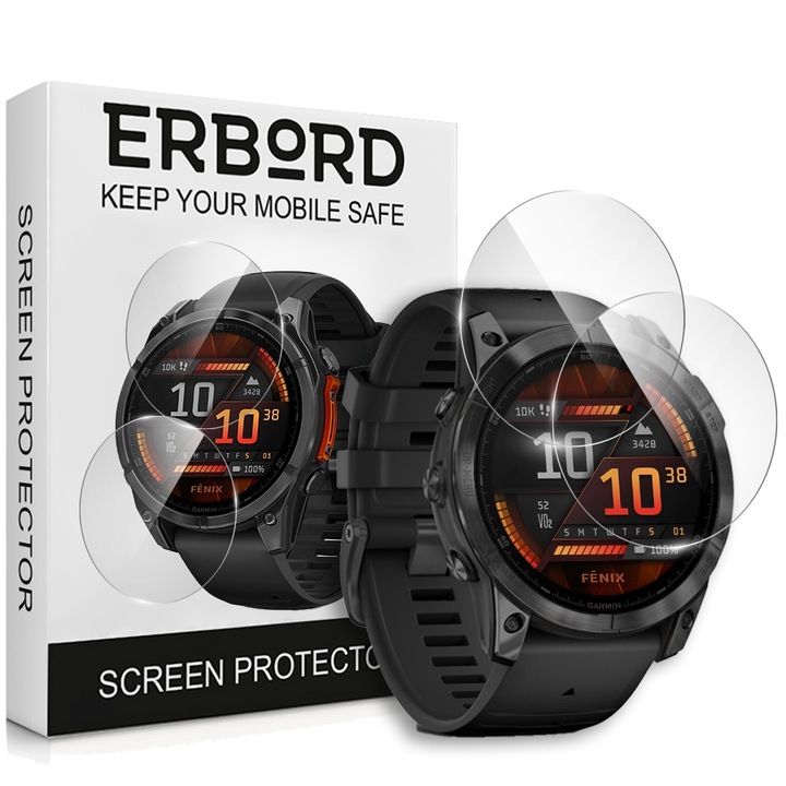 Set 2 folii de sticla ERBORD pentru Garmin Fenix 8, 47mm, 9H