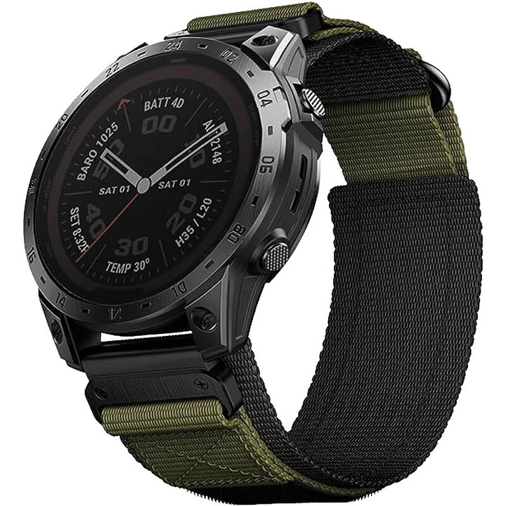 Curea nylon XGSM, pentru Garmin Fenix, 8.47mm, verde