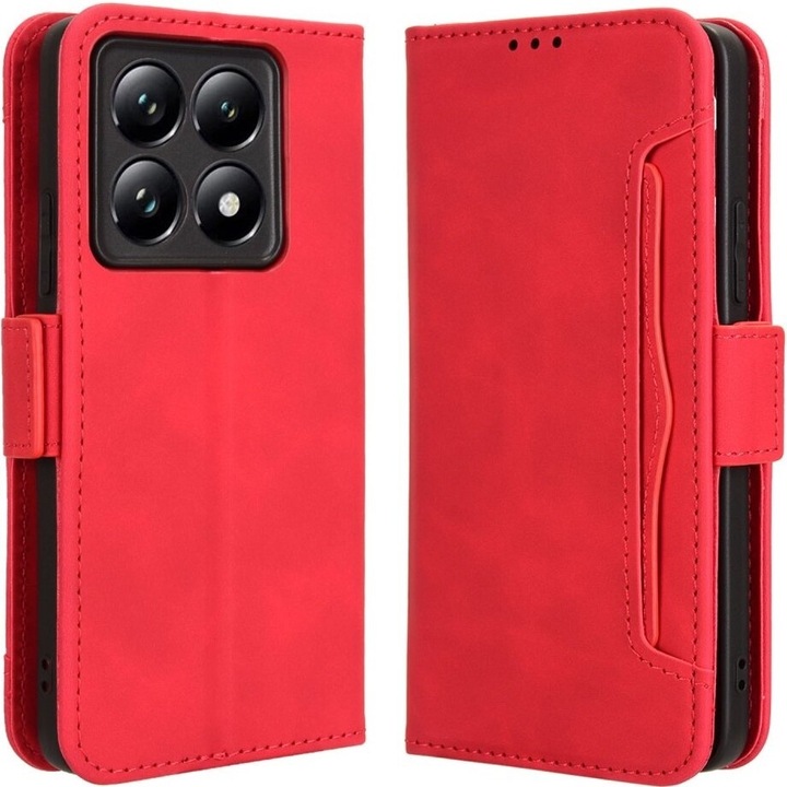Etui cu clapeta pentru telefon, XGSM, Xiaomi 14T Pro, ecologic, rosu, cu slot pentru carduri