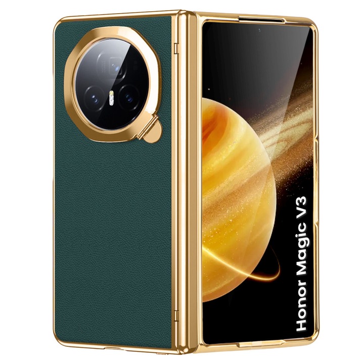 Husa pentru telefon Honor Magic V3 5G, XGSM, piele ecologica/policarbonat, verde