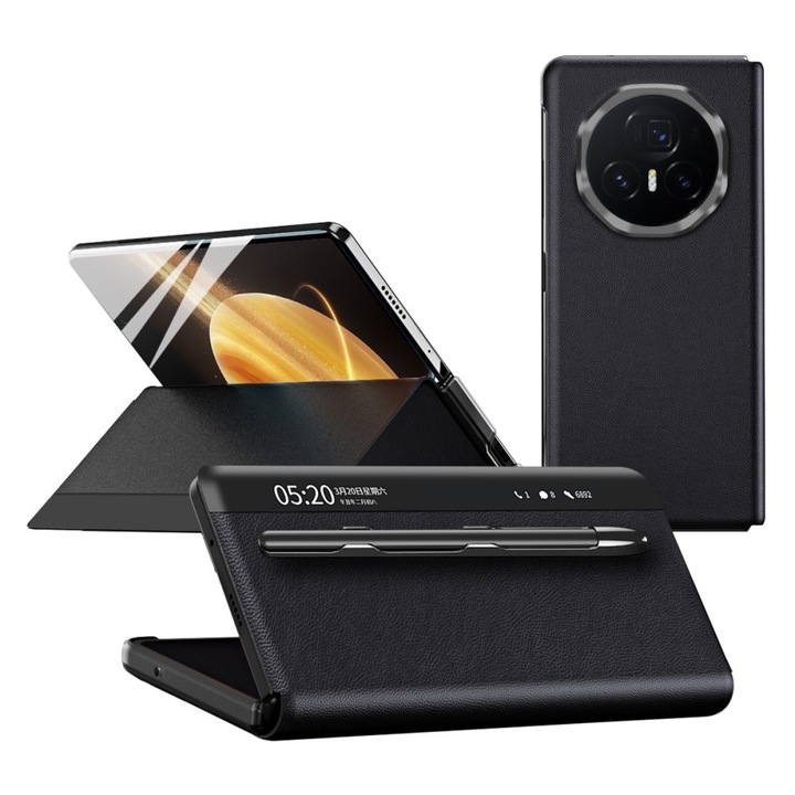 Husa telefon XGSM pentru Honor Magic V3 5G, deschidere laterala, piele ecologica, neagra