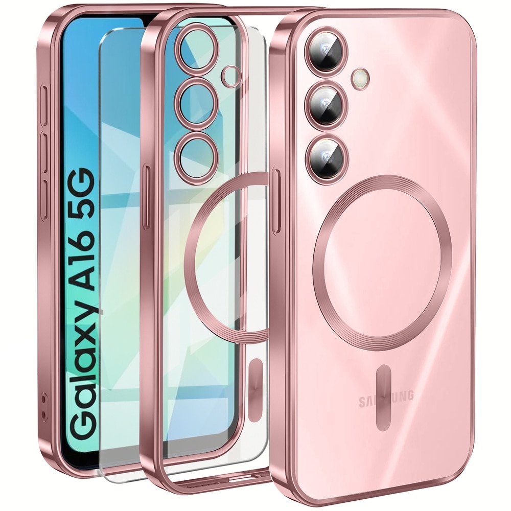 Set husa si sticla de protectie 0.3mm pentru Samsung Galaxy A16, Electro MagSafe Erbord, TPU, roz
