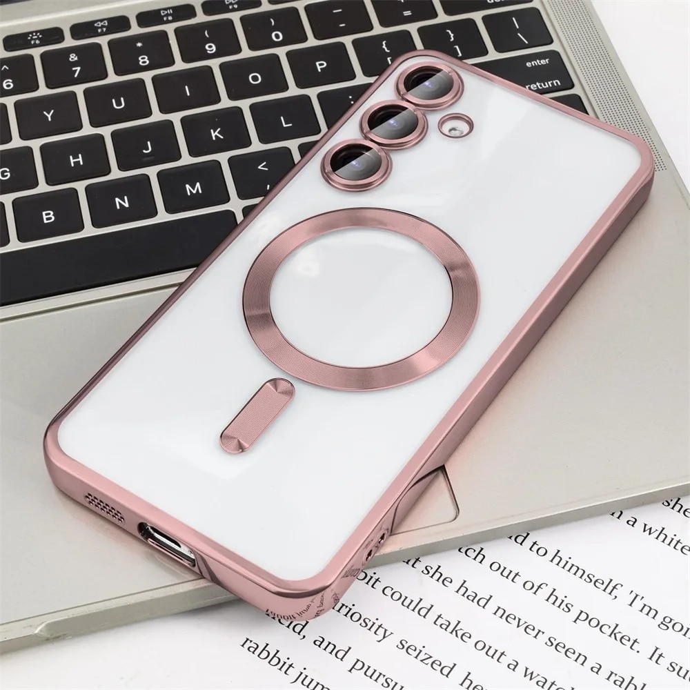 Set husa si sticla de protectie 0.3mm pentru Samsung Galaxy A16, Electro MagSafe Erbord, TPU, roz