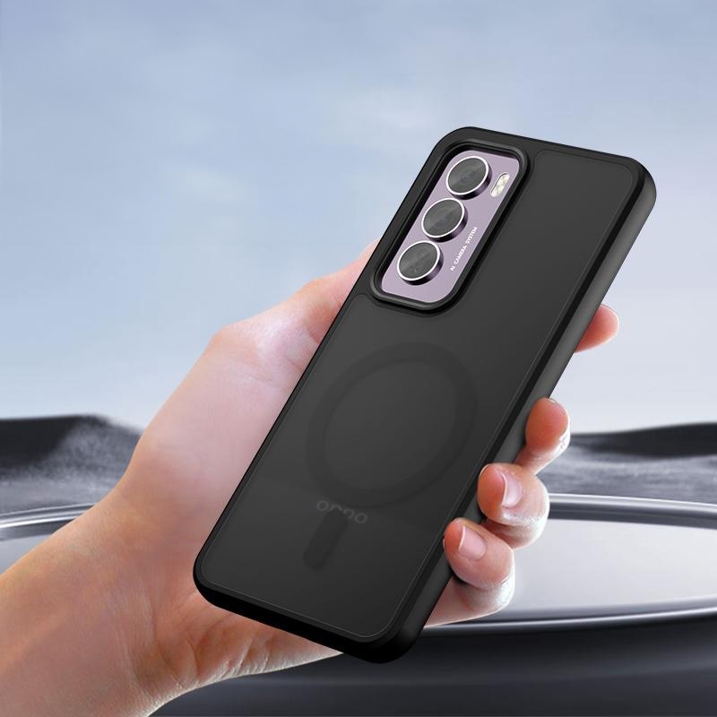 Husa telefon Oppo Reno 12 Pro, ERBORD, MagSafe, neagra, set cu sticla securizata