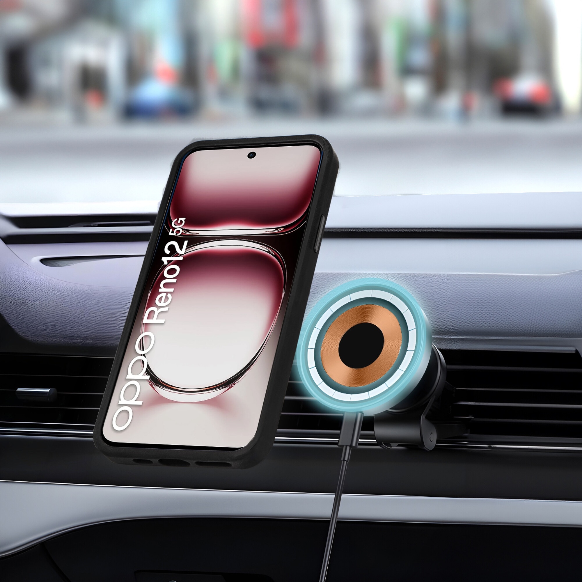 Husa telefon Oppo Reno 12 Pro, ERBORD, MagSafe, neagra, set cu sticla securizata