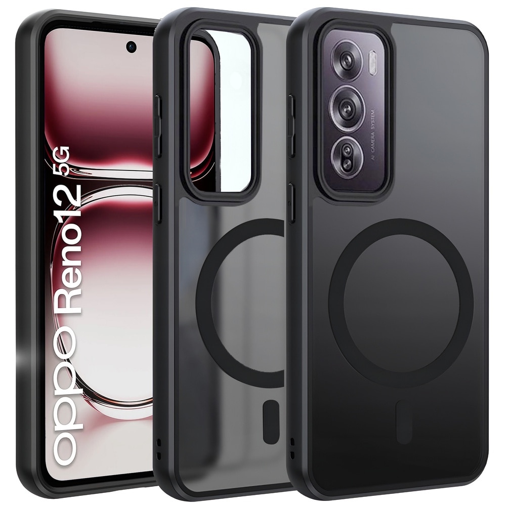 Husa telefon Oppo Reno 12 Pro, ERBORD, MagSafe, neagra, set cu sticla securizata