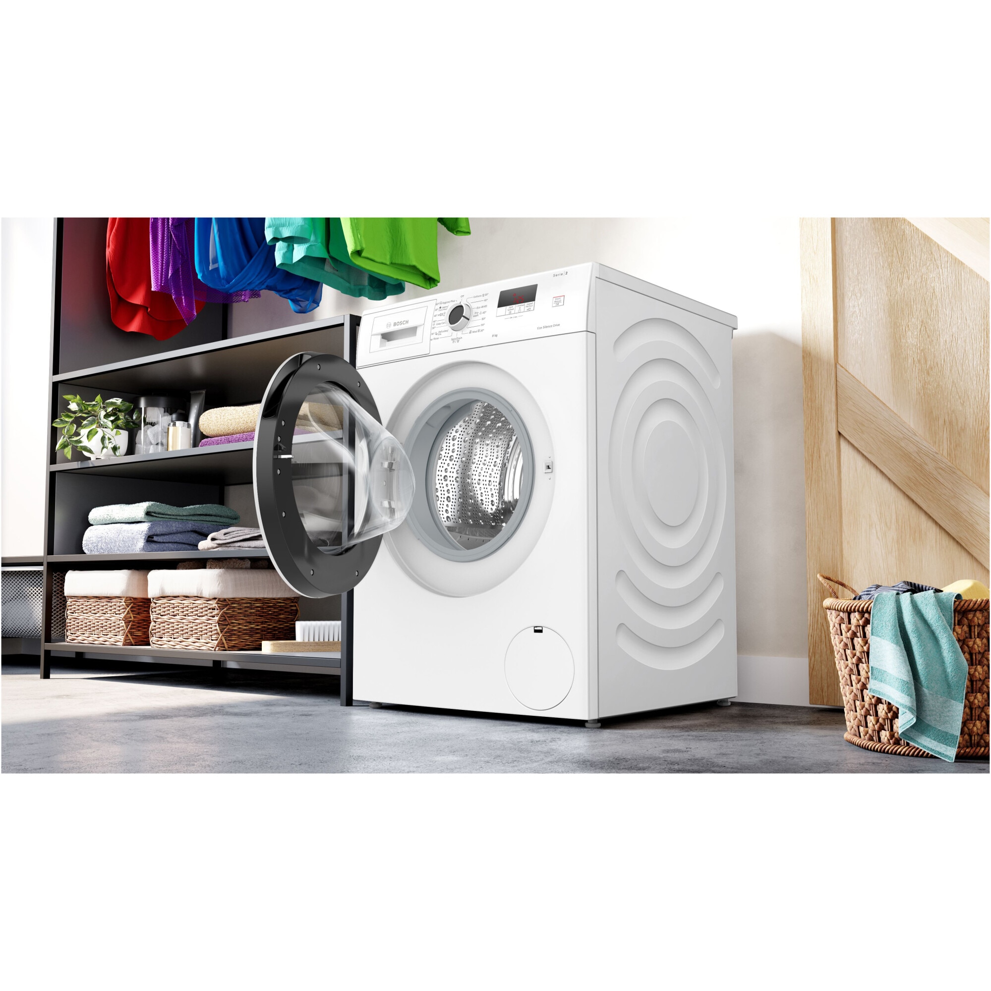 Masina de spalat rufe Bosch WGE03200BY, 8 Kg, 1200 rpm, EcoSilence Drive, Speed Perfect, Functie reload, Clasa A, Alb