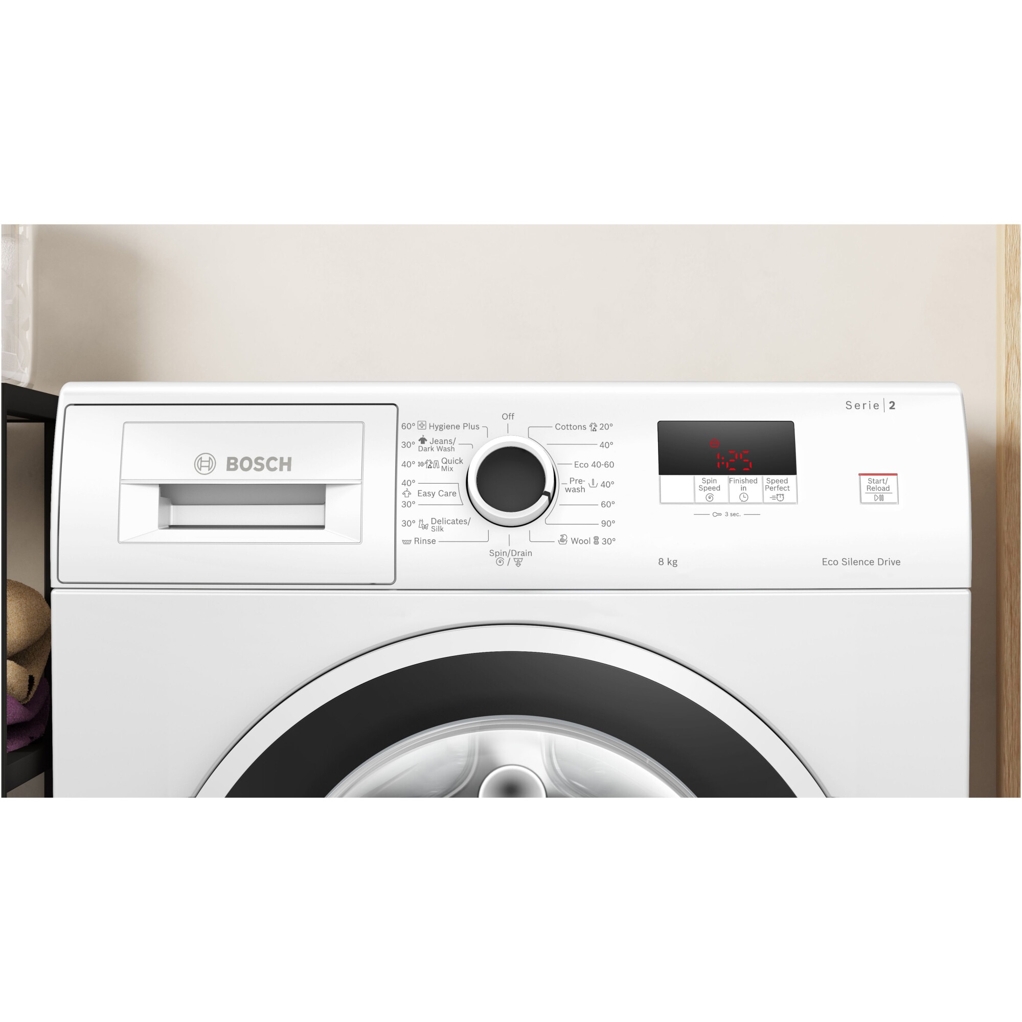 Masina de spalat rufe Bosch WGE03200BY, 8 Kg, 1200 rpm, EcoSilence Drive, Speed Perfect, Functie reload, Clasa A, Alb