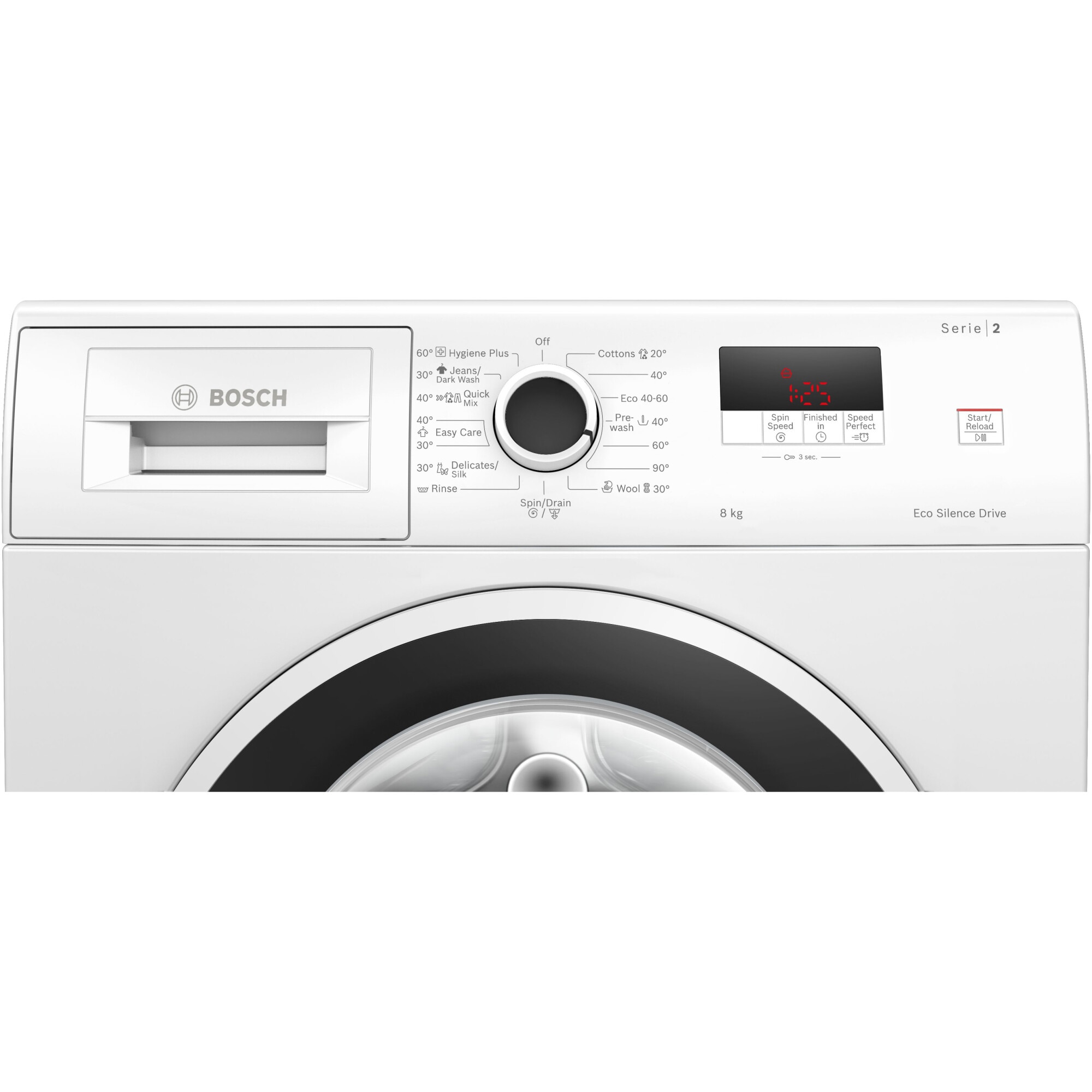 Masina de spalat rufe Bosch WGE03200BY, 8 Kg, 1200 rpm, EcoSilence Drive, Speed Perfect, Functie reload, Clasa A, Alb