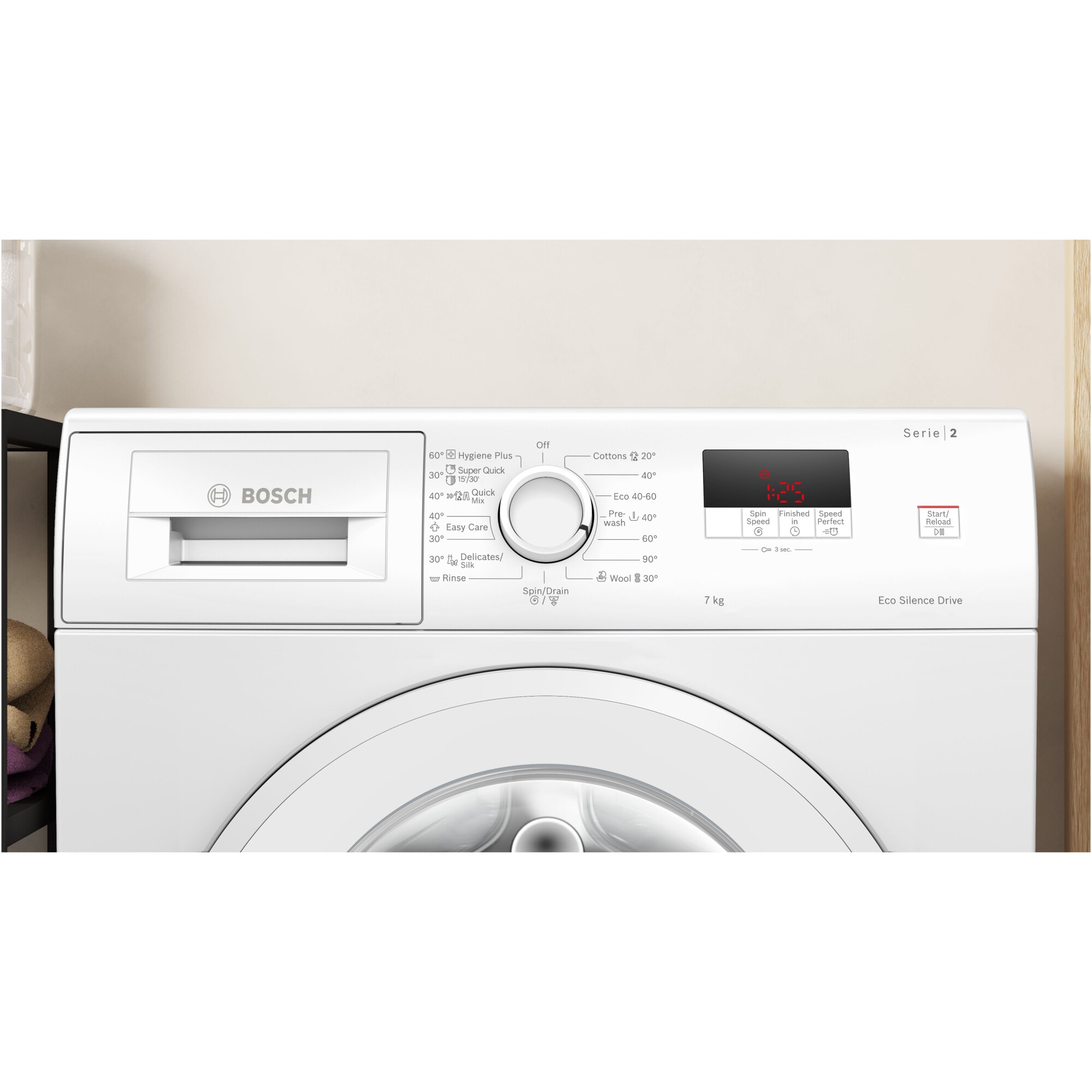 Masina de spalat rufe Bosch WGE02400BY, 7 Kg, 1400 rpm, EcoSilence Drive, Functie reload, Speed Perfect, Clasa A, Alb