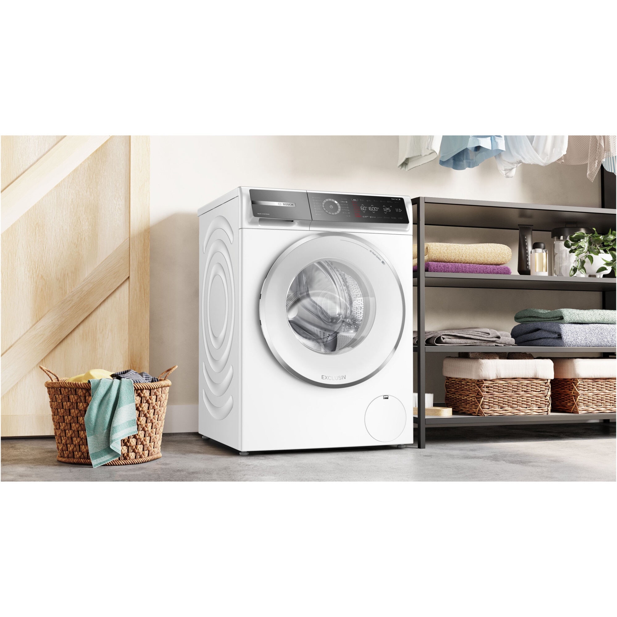 Masina de spalat rufe Bosch Seria 8 WGB25692BY, 10 kg, 1600 RPM, EcoSilence Drive, Iron Assist, Home Connect, Touch control, Iluminare interioara, Clasa A, 60 cm, Alb