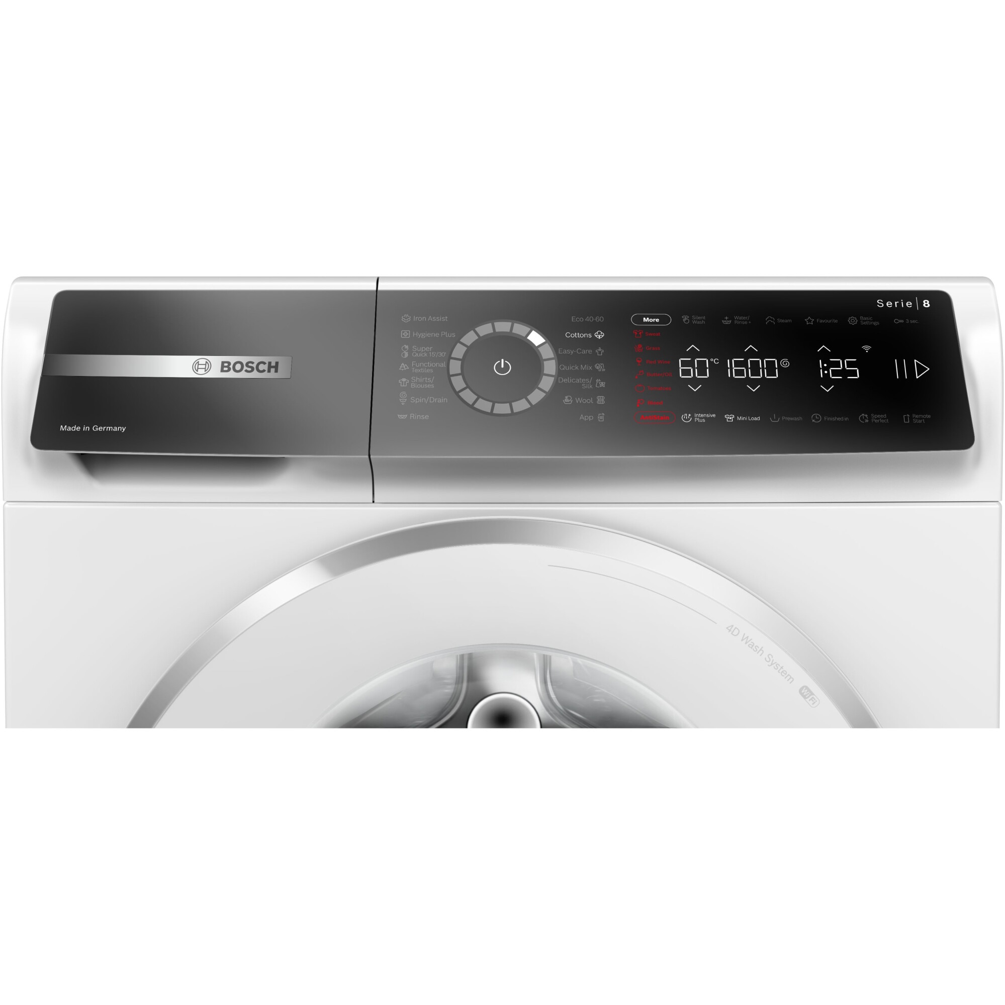 Masina de spalat rufe Bosch Seria 8 WGB25692BY, 10 kg, 1600 RPM, EcoSilence Drive, Iron Assist, Home Connect, Touch control, Iluminare interioara, Clasa A, 60 cm, Alb