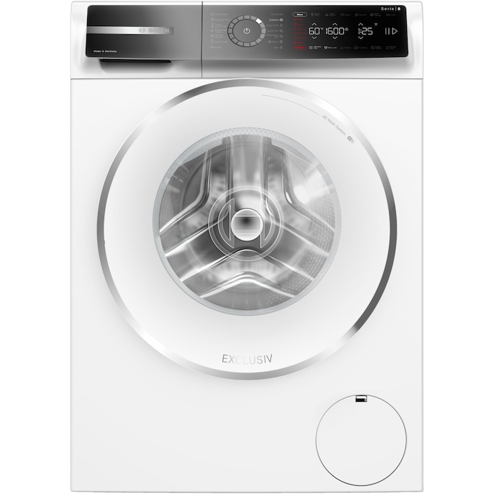Пералня Bosch Series 8 WGB25692BY, 10 кг, 1600 об/мин, EcoSilence Drive, Iron Assist, Home Connect, Сензорно управление, Вътрешно осветление, Клас А, 60 см, Бял