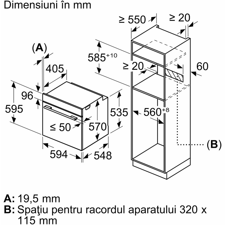 Cuptor incorporabil Bosch HBA534EB3, 71 L, Electric, Multifunctional, Grill, 7 functii, Autocuratare EcoClean + hidrolitica, 3D Hotair, Suport telescopic, Clasa A+, Negru