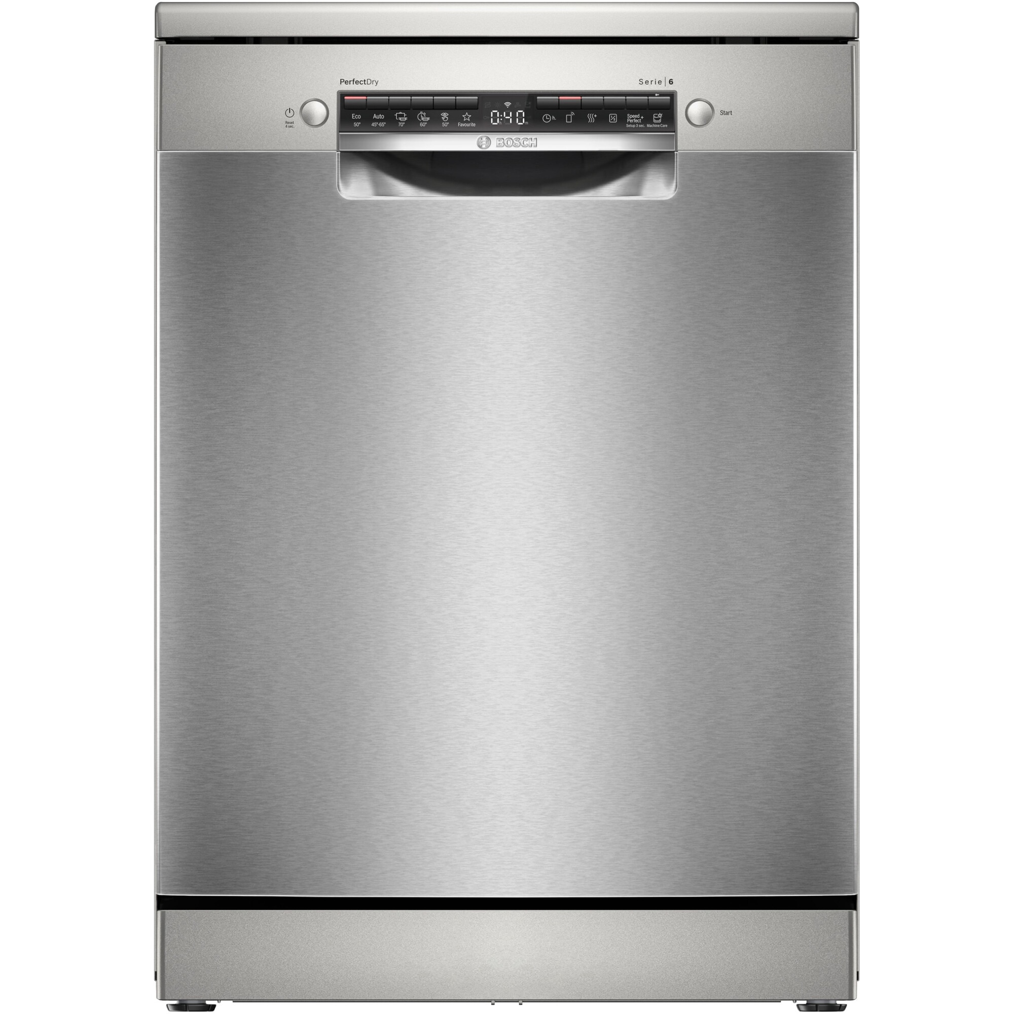 Masina de spalat vase Bosch SMS6ZCI10E, 14 seturi, 6 programe, PerfectDry, Sistem Rackmatic, Silence Pro, Tab-count, Home Connect, EcoSilence Drive, Clasa B, 60 cm, Inox anti-ampre