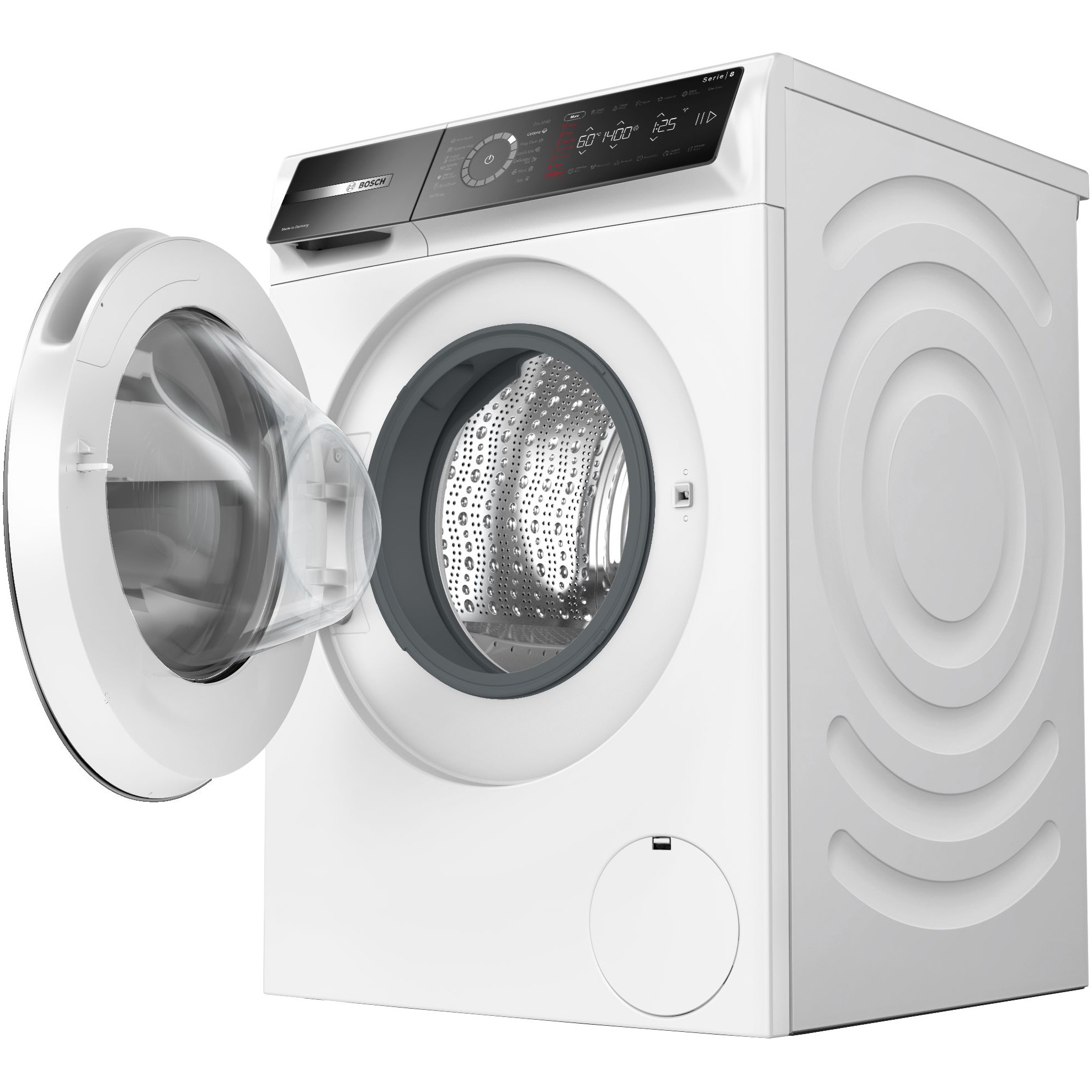 Masina de spalat rufe Bosch Seria 8 WGB25402BY, 10 kg, 1400 RPM, Touch control, Iron Assist, Home Connect, Iluminare interioara, Anti Stain, Added Steam, EcoSilence Drive, Clasa A, 60 cm, Alb