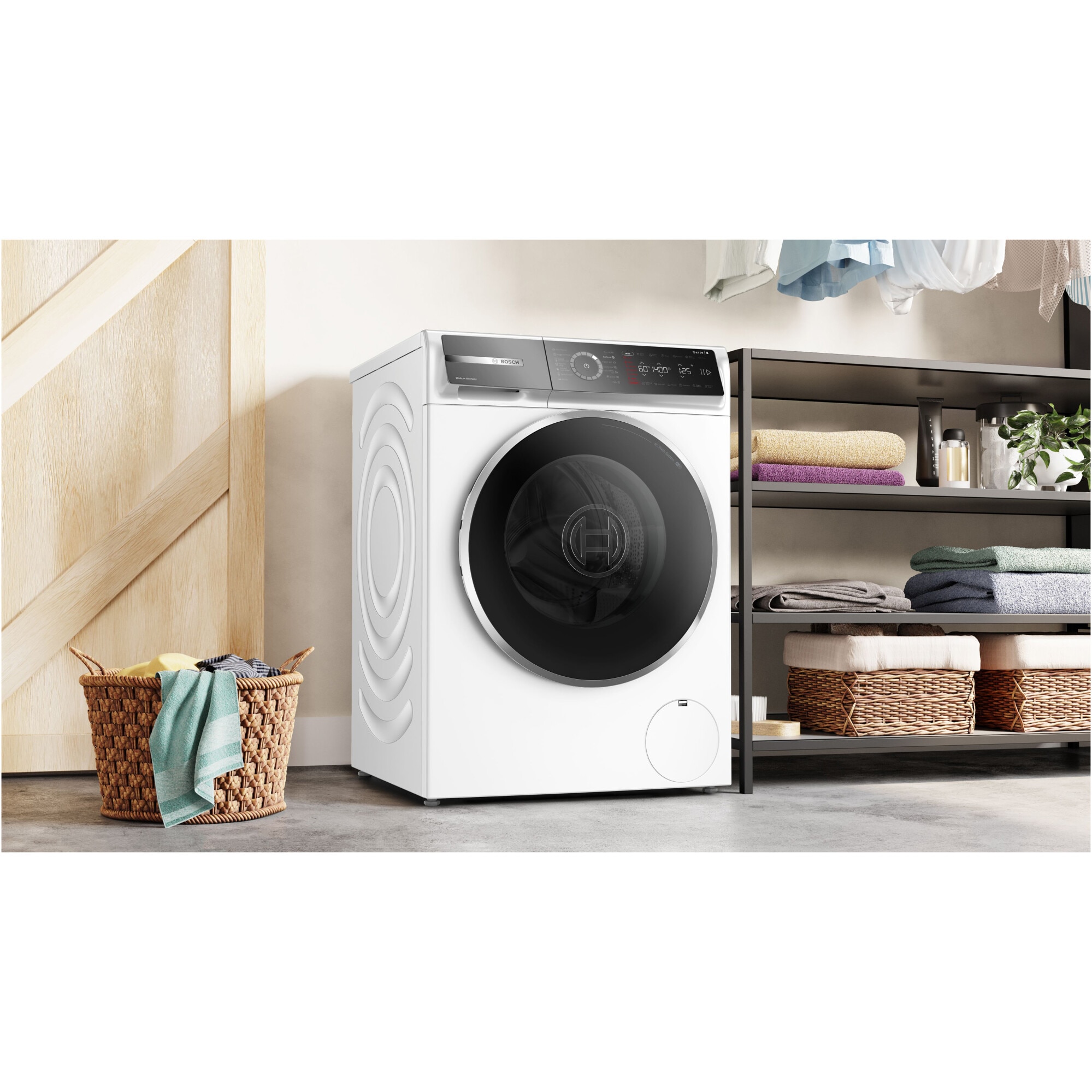 Masina de spalat rufe Bosch Seria 8 WGB25402BY, 10 kg, 1400 RPM, Touch control, Iron Assist, Home Connect, Iluminare interioara, Anti Stain, Added Steam, EcoSilence Drive, Clasa A, 60 cm, Alb