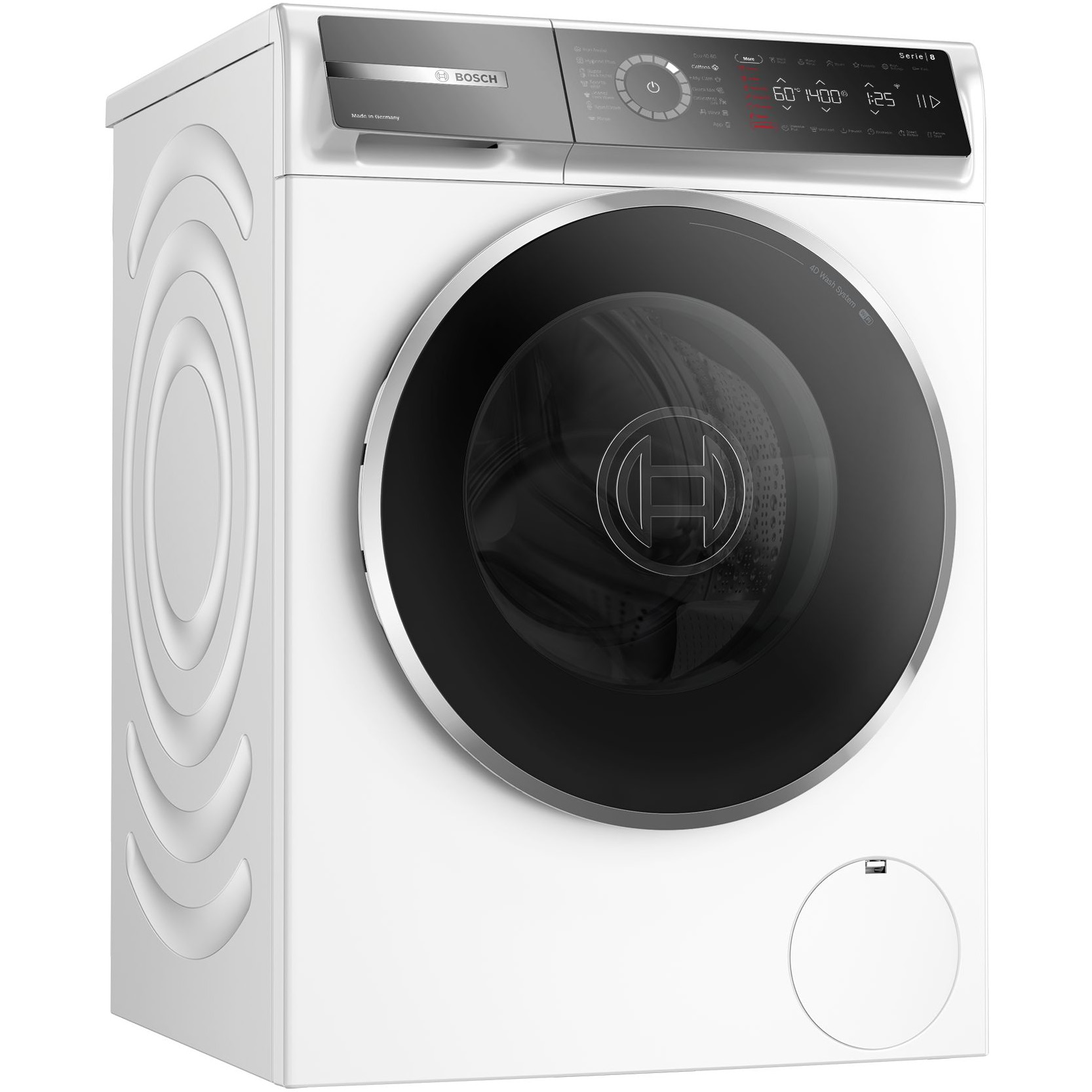 Masina de spalat rufe Bosch Seria 8 WGB25402BY, 10 kg, 1400 RPM, Touch control, Iron Assist, Home Connect, Iluminare interioara, Anti Stain, Added Steam, EcoSilence Drive, Clasa A, 60 cm, Alb