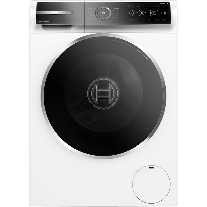 Пералня Bosch Series 8 WGB25402BY, 10 кг, 1400 об/мин, Touch control, Iron Assist, Home Connect, Вътрешно осветление, Anti Stain, Added Steam, EcoSilence Drive, Клас A, 60 см, Бял