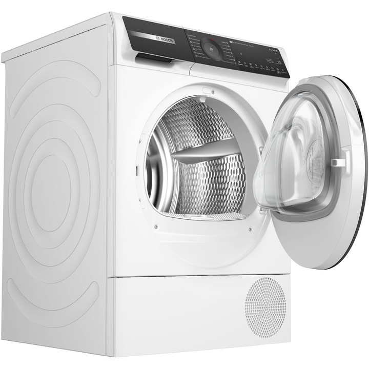 Uscator de rufe Bosch WQH245B6BY, Pompa de caldura, 9 kg, 15 programe, Home Connect, AutoDry Technology, Smart Dry, Condensator cu autocuratare, Touch control, Iluminare interioara, Clasa A+++, Alb