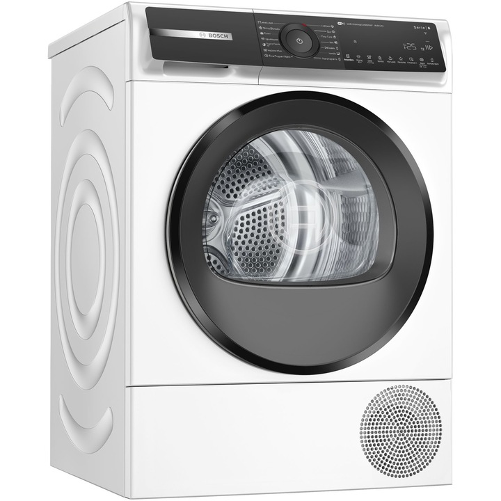 Uscator de rufe Bosch WQH245B6BY, Pompa de caldura, 9 kg, 15 programe, Home Connect, AutoDry Technology, Smart Dry, Condensator cu autocuratare, Touch control, Iluminare interioara, Clasa A+++, Alb