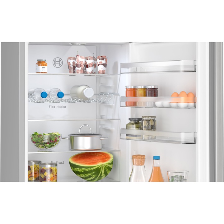 Combina frigorifica Bosch KGN397LDF, 363 L, NoFrost, VitaFresh, Touch control, PerfectFit, raft sticle, Clasa D, H 203 cm, Metal Look