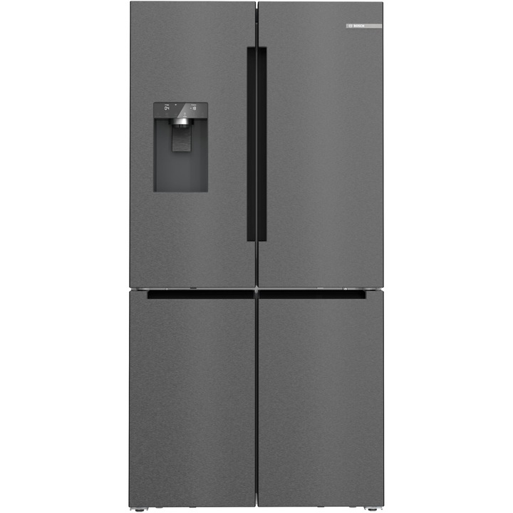 Bosch KFI96AXEA Side by side hűtőszekrény, 574l, NoFrost, TouchControl, MultiAirFlow, Víz/jég adagoló, HomeConnect, VitaFresh, H: 183cm, E energiaosztály, Ujjlenyomatmentes fekete rozsdamentes acél