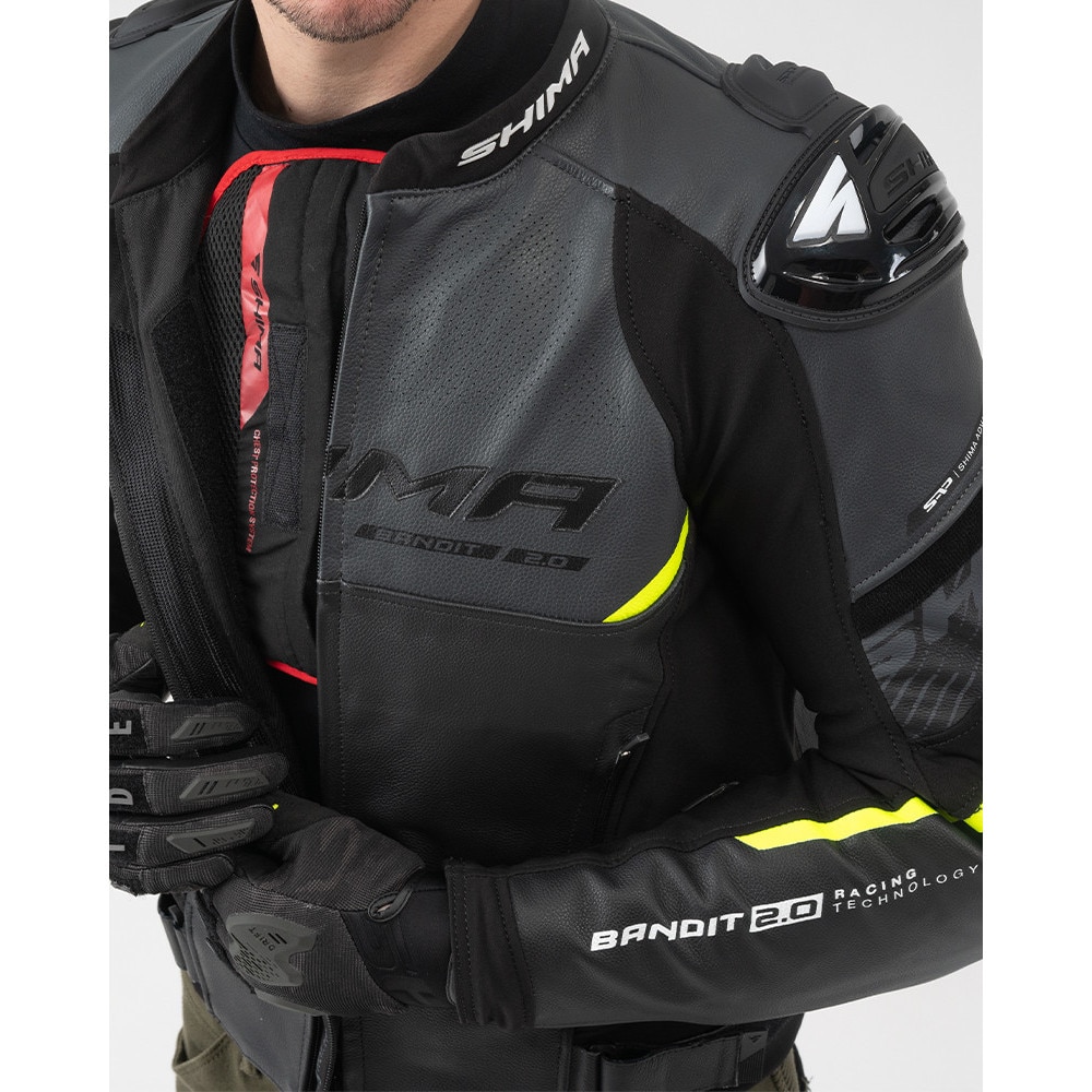 Geaca moto piele, Shima Bandit 2.0 Men, Negru/Gri/Fluo + Gratuit