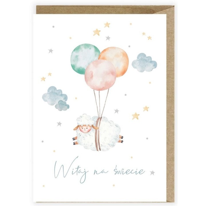 Felicitare Owieczka K118, Cardie, 10,5x14,8cm, ecologica, cu envelopa