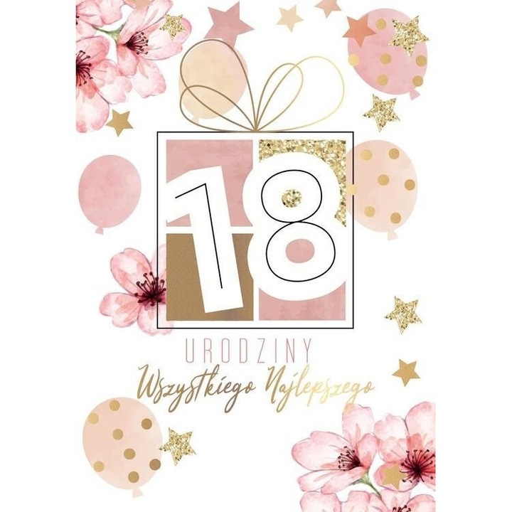 Karnet B6 Urodziny 18, Kukartka, 16.6x11.7cm, cu coperta colorata, 2 pagini