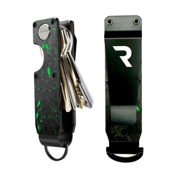 Портфейл за ключове, от въглеродни влакна, компактна организация, унисекс, черно със зелено