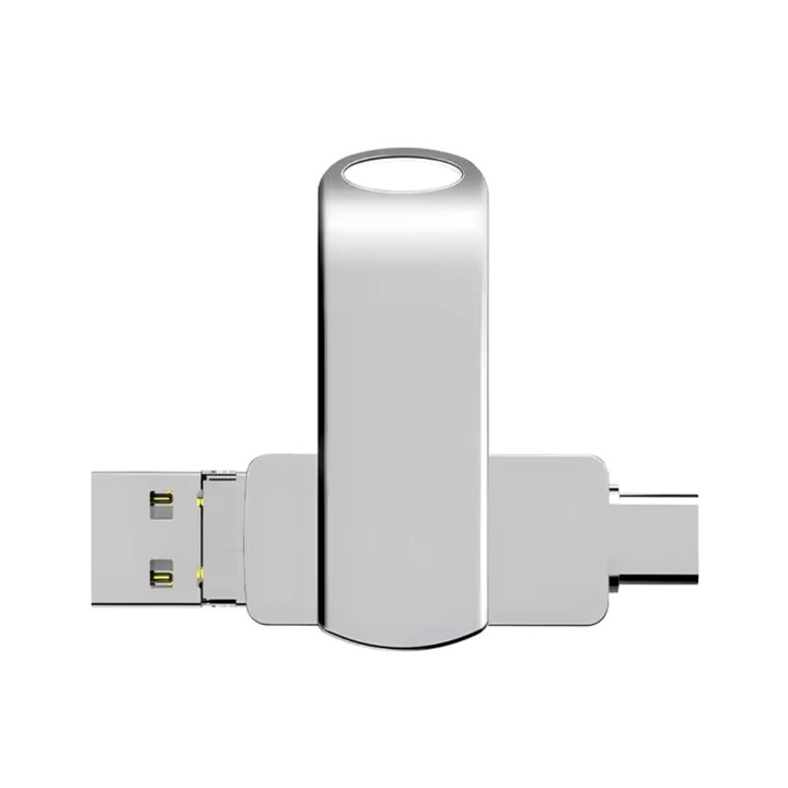Memory Stick, 2 TB, 3 az 1-ben USB, Type-C és OTG, Tnagora, ezüst, 7 cm