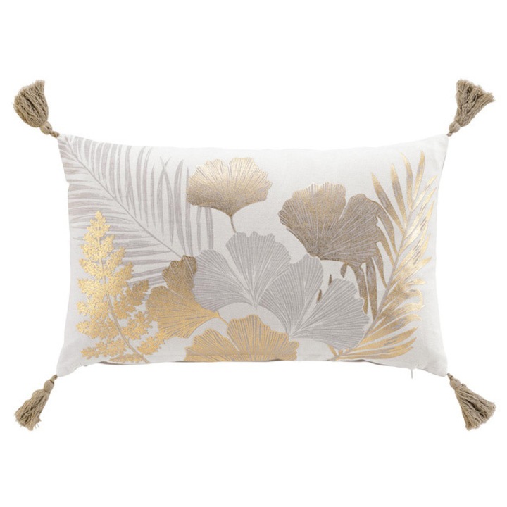 Perna lunga decorativa cu ciucuri, frunze aurii, 30 x 50 cm