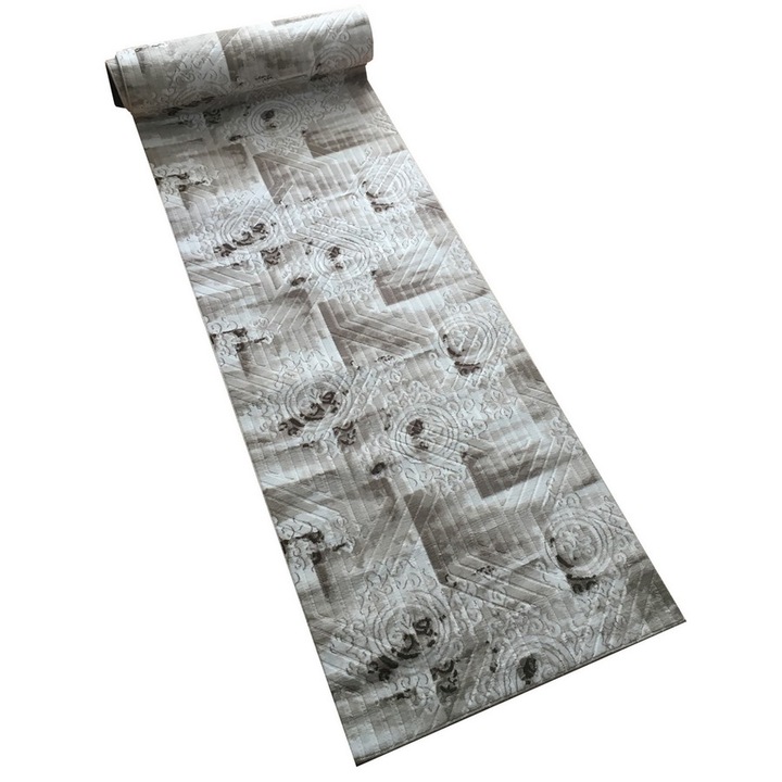 Traversa Antiderapanta in Relief, Maro cu Bej, Abstract, Poliester, 60 x 100 cm