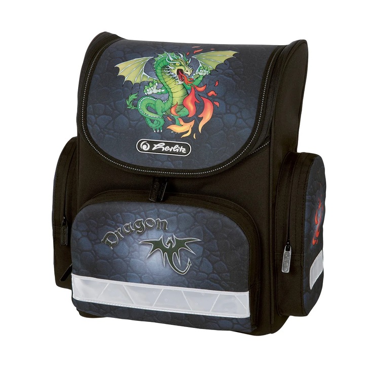 Мини раница Herlitz, 32x34.5x19см, 11л, дизайн с дракон, с множество джобове, регулируеми презрамки