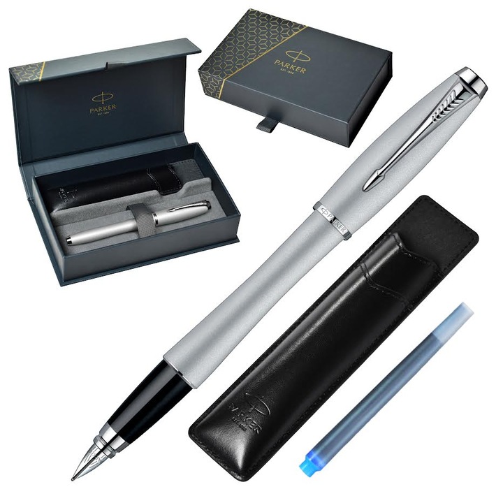 Stilou Parker Urban Silver CT, manere din alama, detalii cromate, cu cartus de start