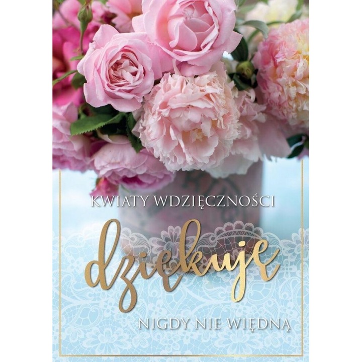 Karnet Dziekuje, Kukartka, 16.6x11.7cm, cu flori, set cu plic