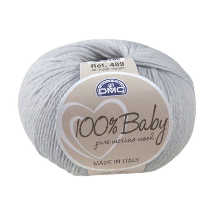 Fir lana pentru tricotat si crosetat 100% Baby Pure Merino Wool, 50g/225m, gri deschis/121