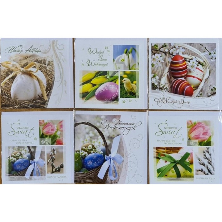 Karnet de Paste patrat cu envelopa, Panorama, mix de modele, 158x156 mm