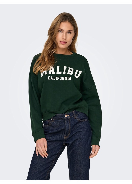 Csak női pulóver, crop, hosszú ujjú, sötétzöld, pamut, sima mintás