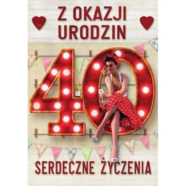Felicitare Urodziny 40, TREND, csillám, 126x182 mm, 2022