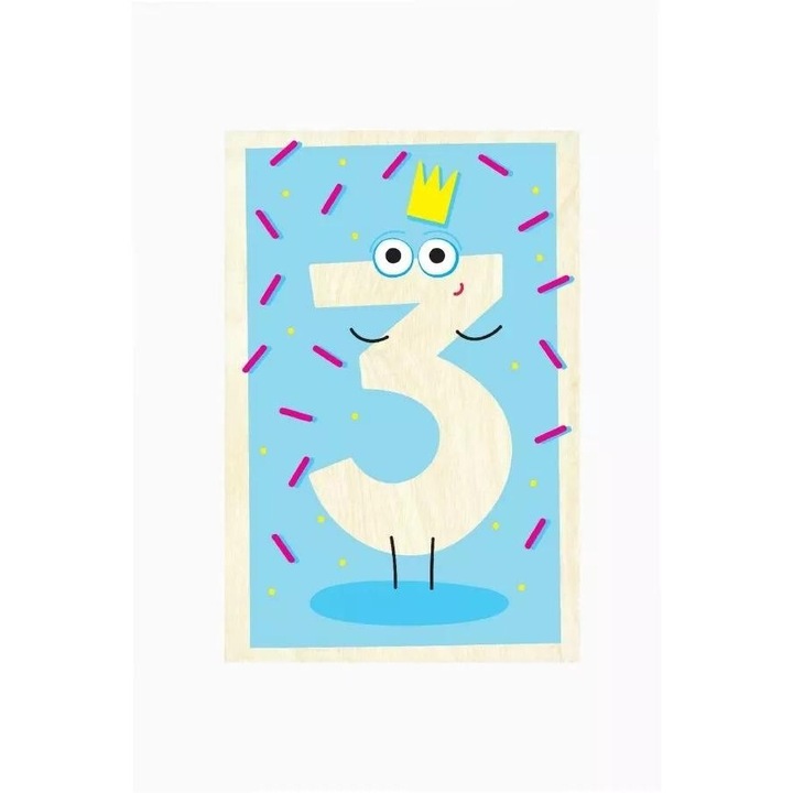 Felicitare din lemn - Trzecie urodziny, Milin, 155x102mm, folie