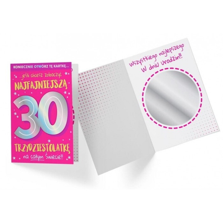 Felicitare B6 Kukartka Urodziny 30 cu lusterko, 16.6x11.7cm, colorata, cu diverse decoruri